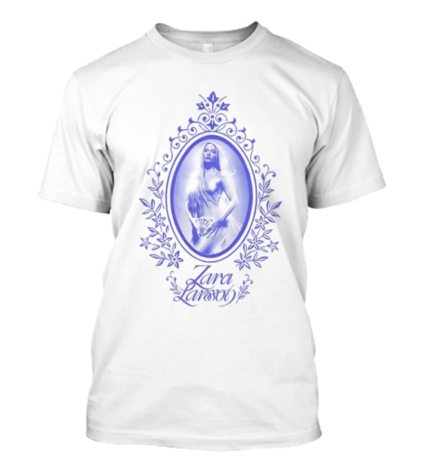 ZaraLarsson Venus Ecru Blue Gothic Floral Frame T-Shirt