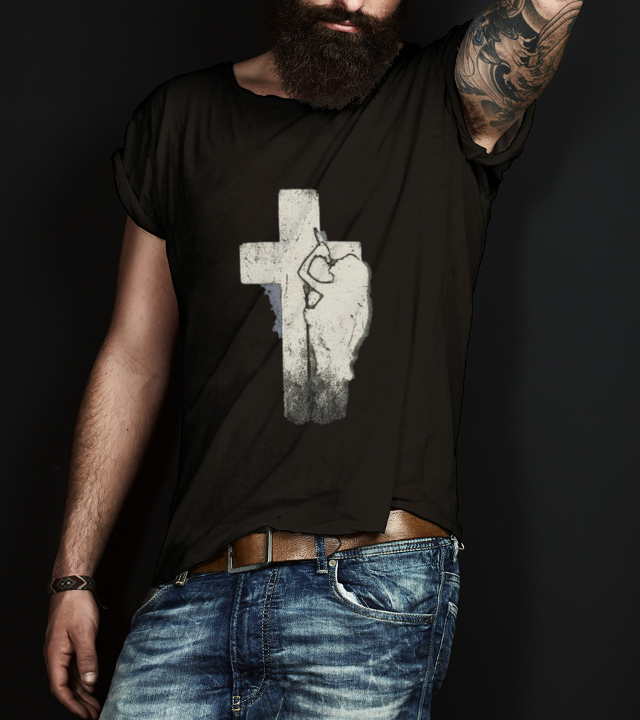 NessaBarrett Crucifix Distressed Standing Figure T-Shirt