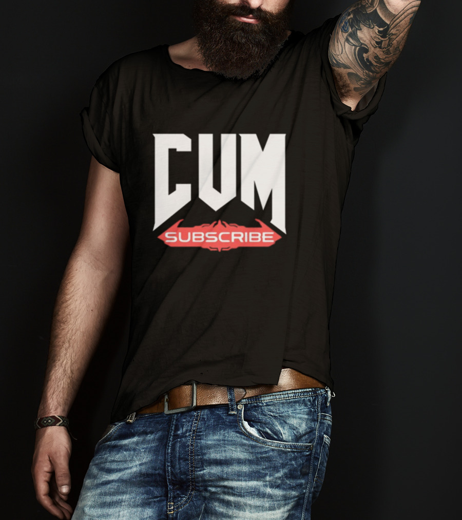 CUM Subscribe Doom Inspired Logo Gaming Meme T-Shirt