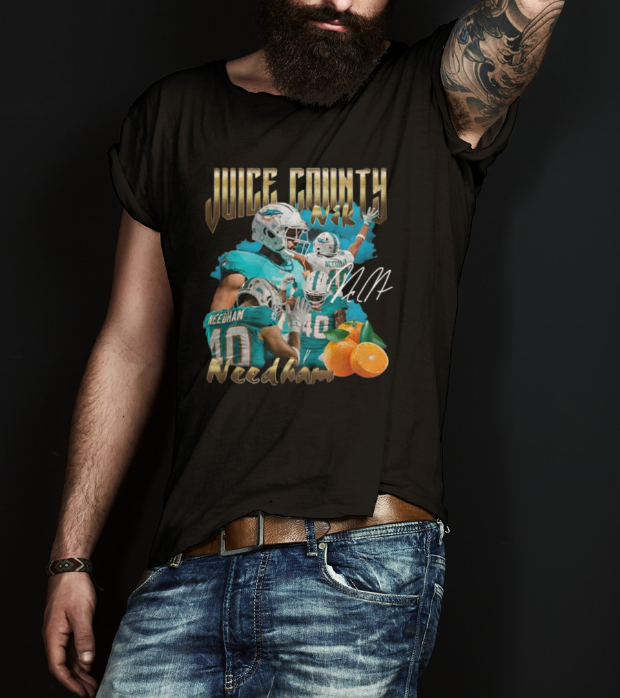 Clincboyzclothing Juice County Nik Needham Dolphins Football Player Signature Oranges T-Shirt