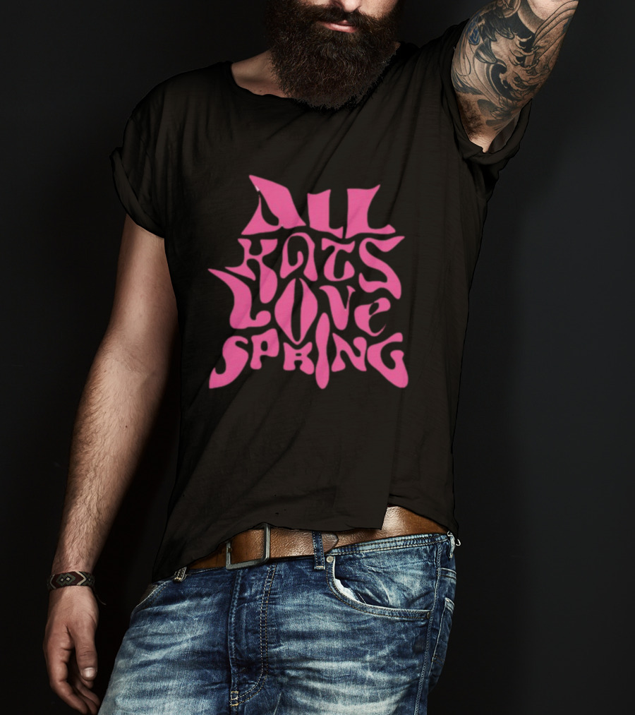 Madkat Mr. Kat All Kats Love Spring Groovy Pink Phrase T-Shirt