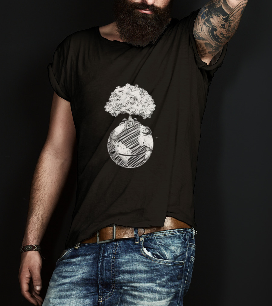 Dream Earth Day Organic Tree And Planet Sketch T-Shirt