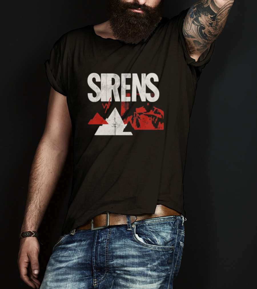 Sirens Mountain Tree Red Abstract Collage T-Shirt