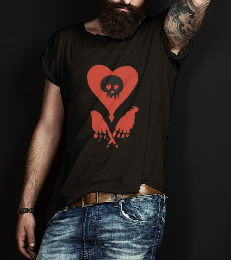 Alkalinetrio Fingers Crossed Red Heart Skull And Bones T-Shirt