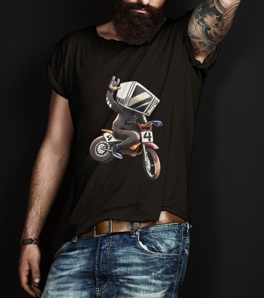 Makethehoodsmile Microwave Man Riding Number 4 Motorcycle T-Shirt
