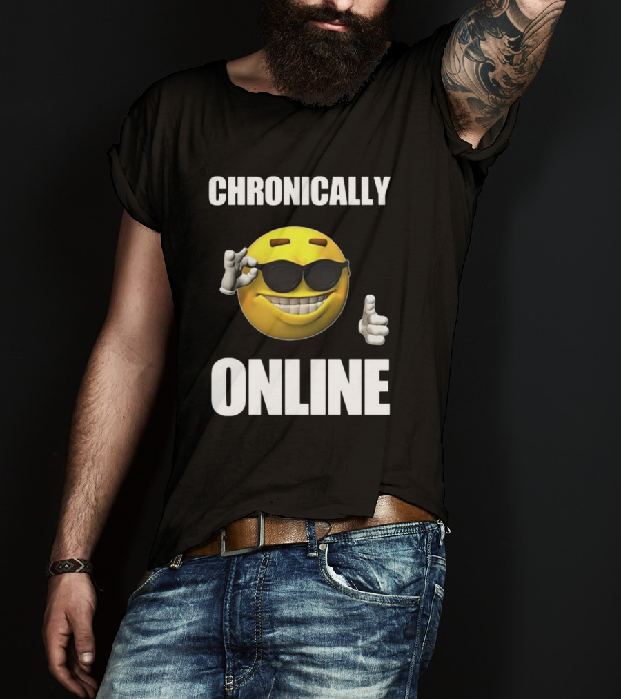 Chronically Online Cool Sunglasses Thumbs Up Emoji T-Shirt