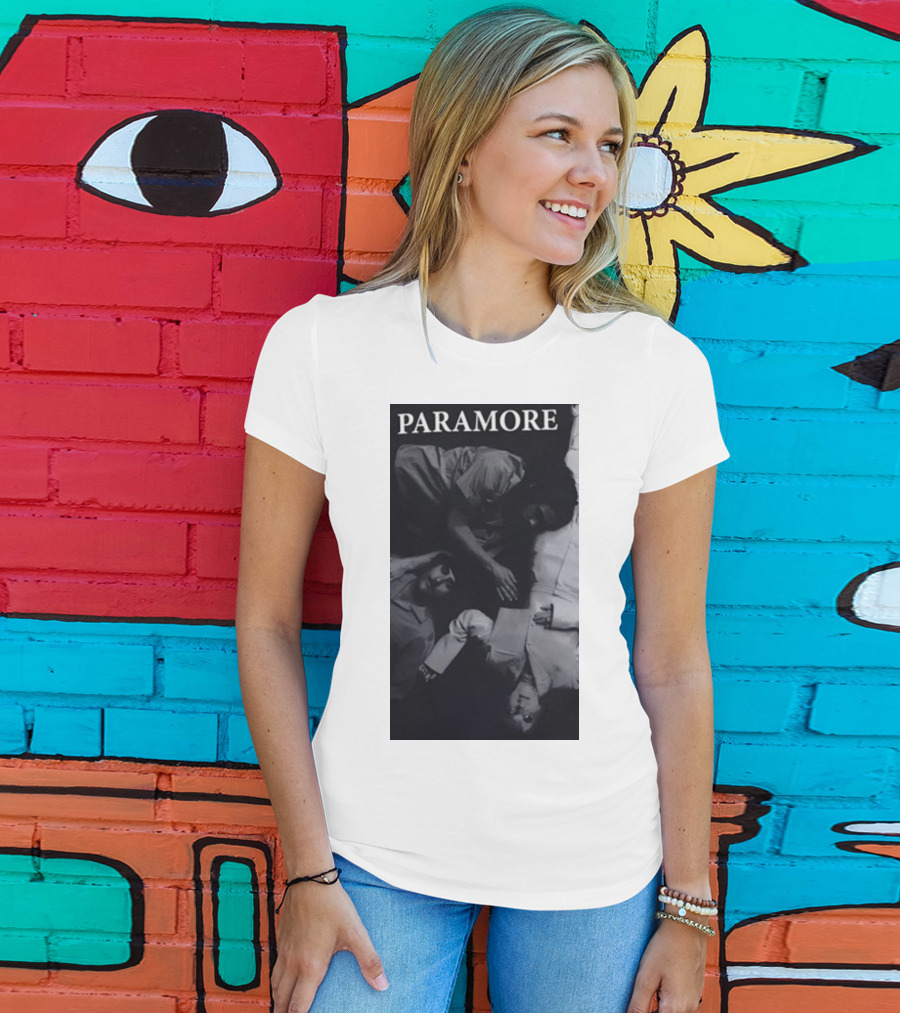 Paramore Black And White Band Photo Trio Lying Down T-Shirt