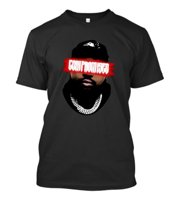 Compromised Red Text Mask Black Cap Chain T-Shirt