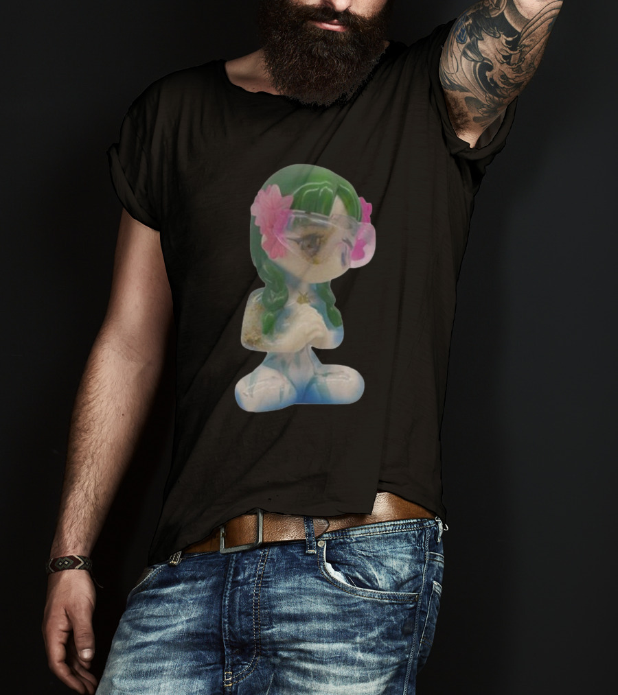 Kikillopieces Tanaka Resin Figurine With Green Hair And Pink Flower Accessories T-Shirt