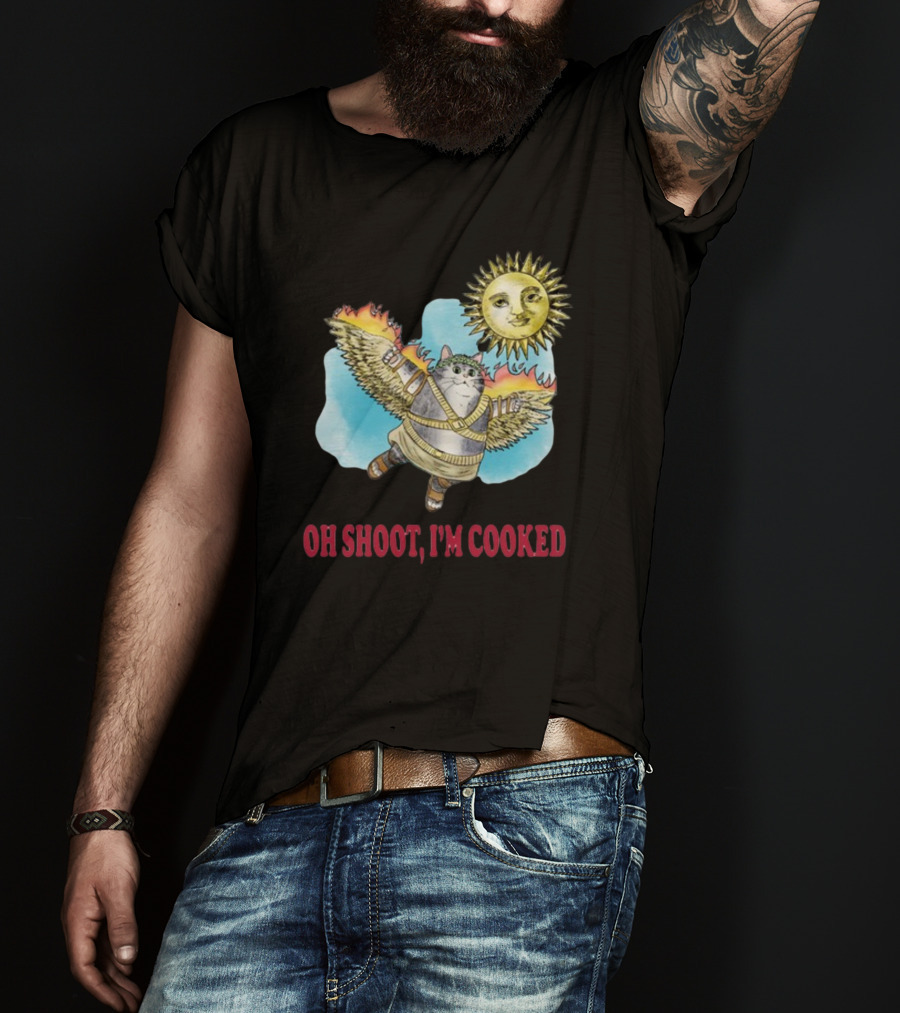 Oh Shoot I'm Cooked Flying Cat With Wings Near Sun T-Shirt