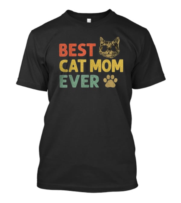 Best Cat Mom Ever Vintage Cat With Sunglasses And Paw Prints T-Shirt