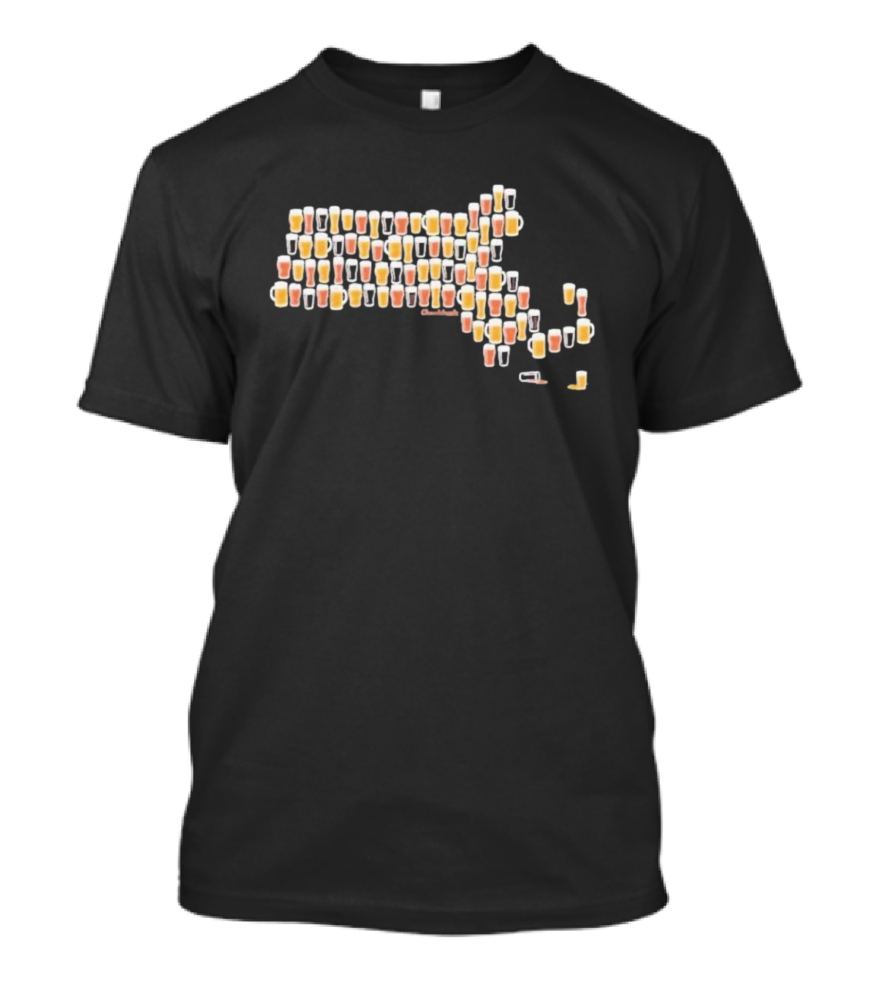 Massachusetts Brews Cheers Commonwealth Map Beer Glasses T-Shirt