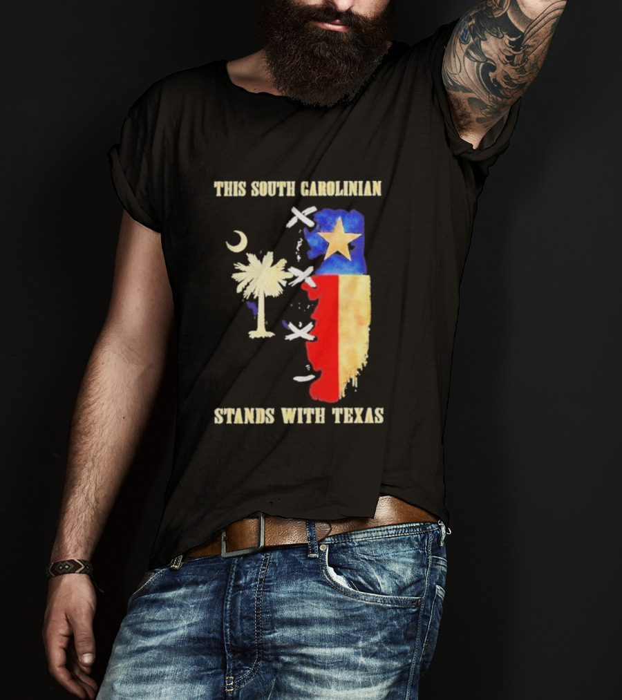 This South Carolinian Supports Unity With Texas Featuring State Symbols And Crescent Moon T-Shirt