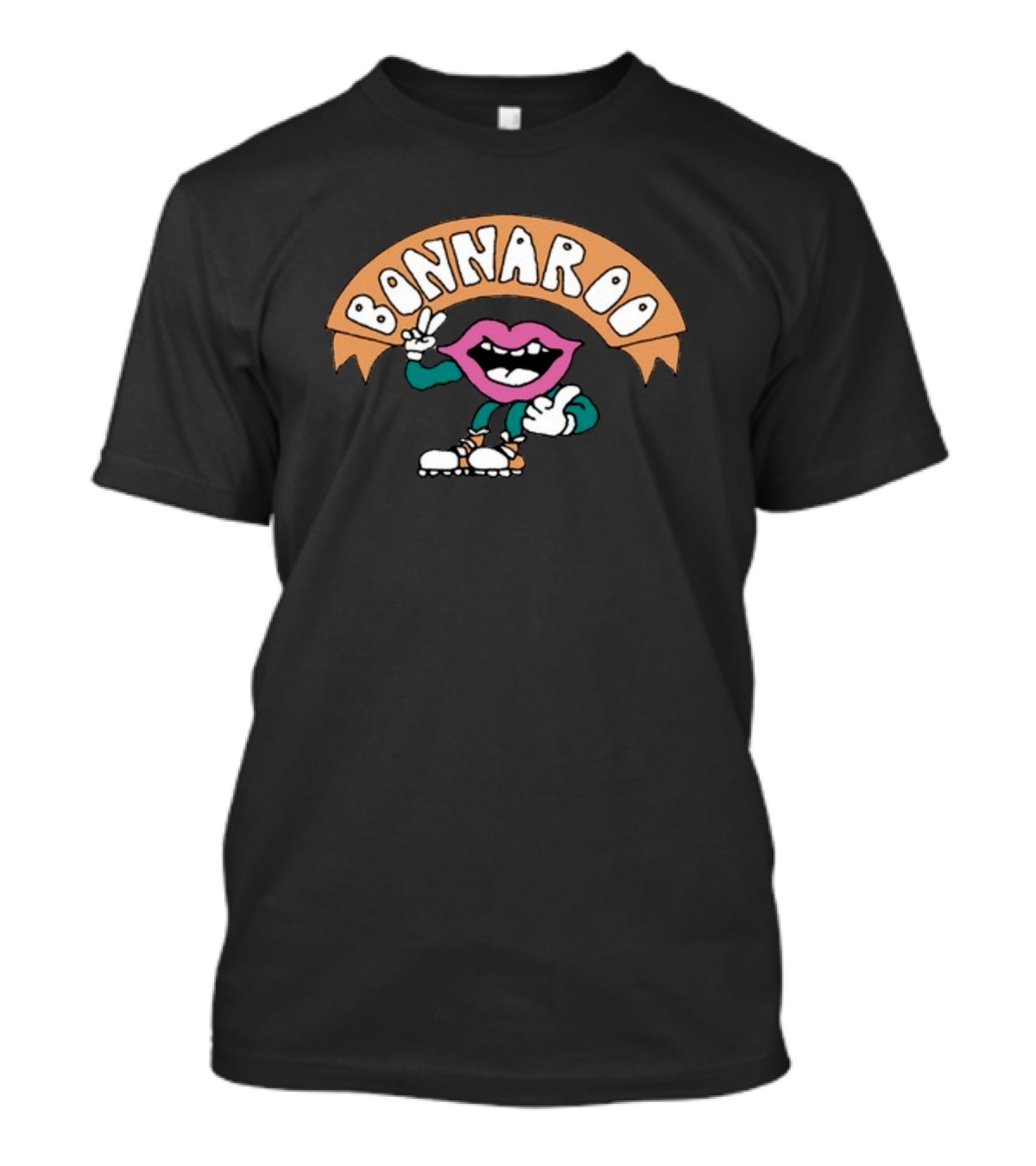 Bonnaroo Pink Lip Mascot Peace Sign And Thumbs Up T-Shirt