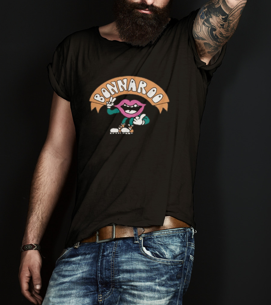 Bonnaroo Pink Lip Mascot Peace Sign And Thumbs Up T-Shirt