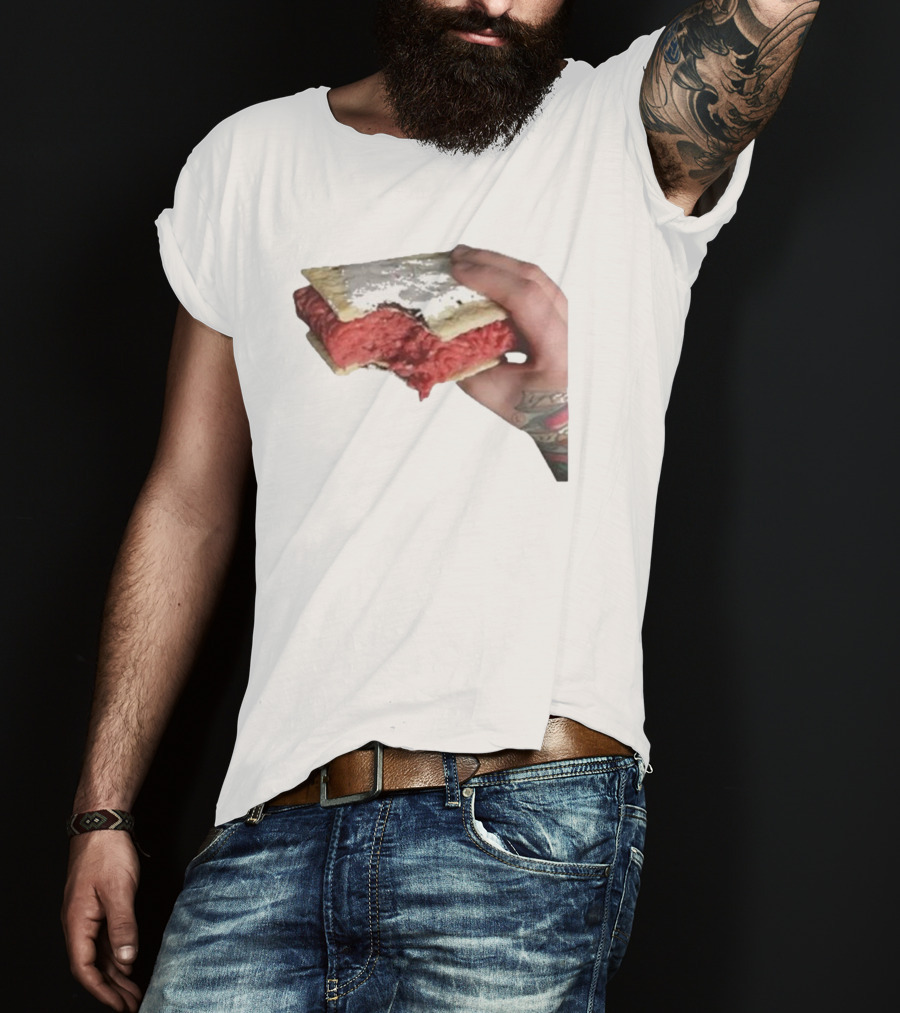 Man Holding Uncooked Meat Sandwich With Tattoos T-Shirt