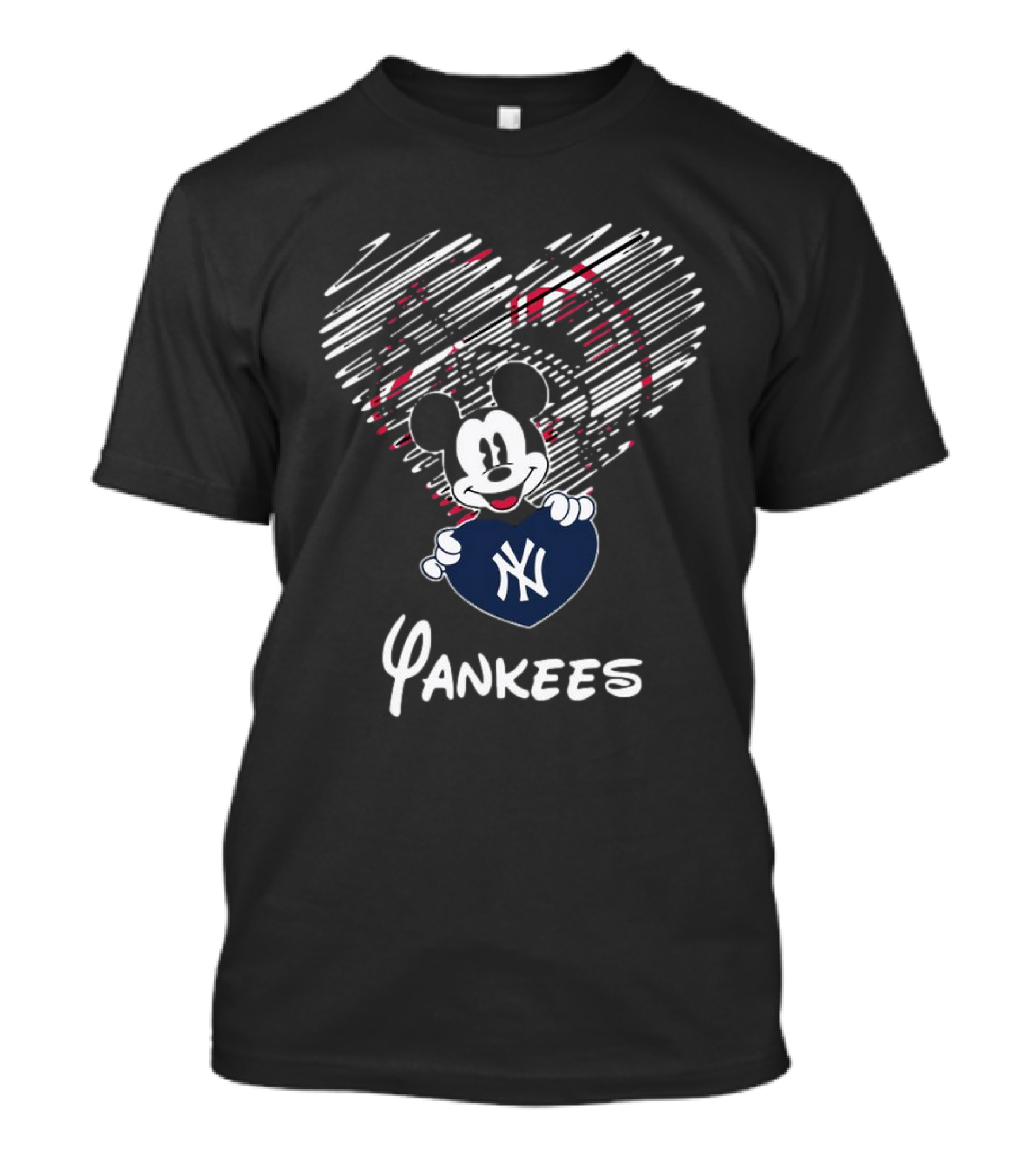 Mickey Mouse Yankees Heart Drawing T-Shirt