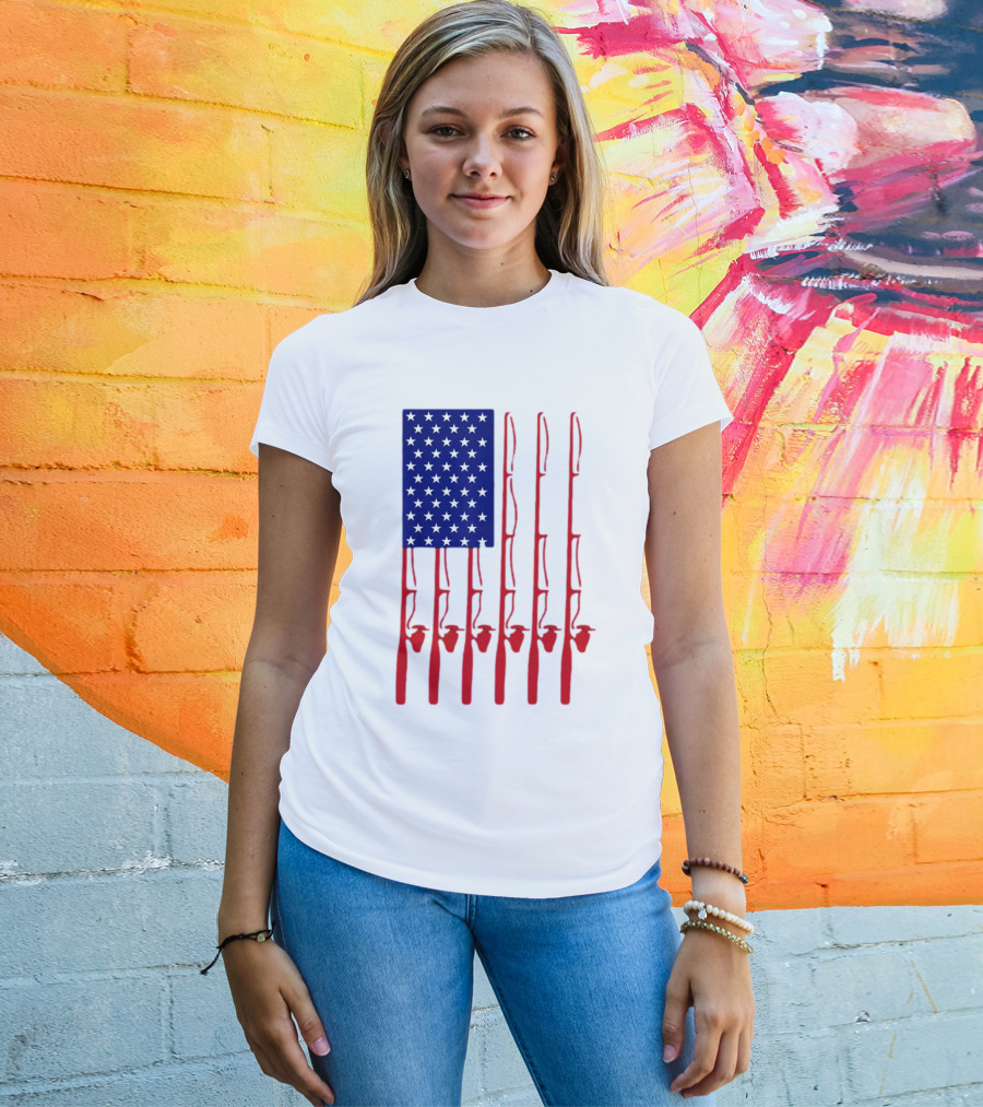 Fathers Day Fishing American Flag T-Shirt