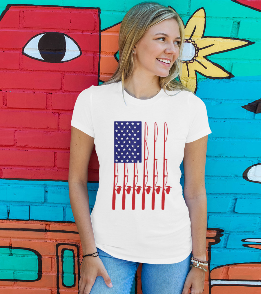 Fathers Day Fishing American Flag T-Shirt