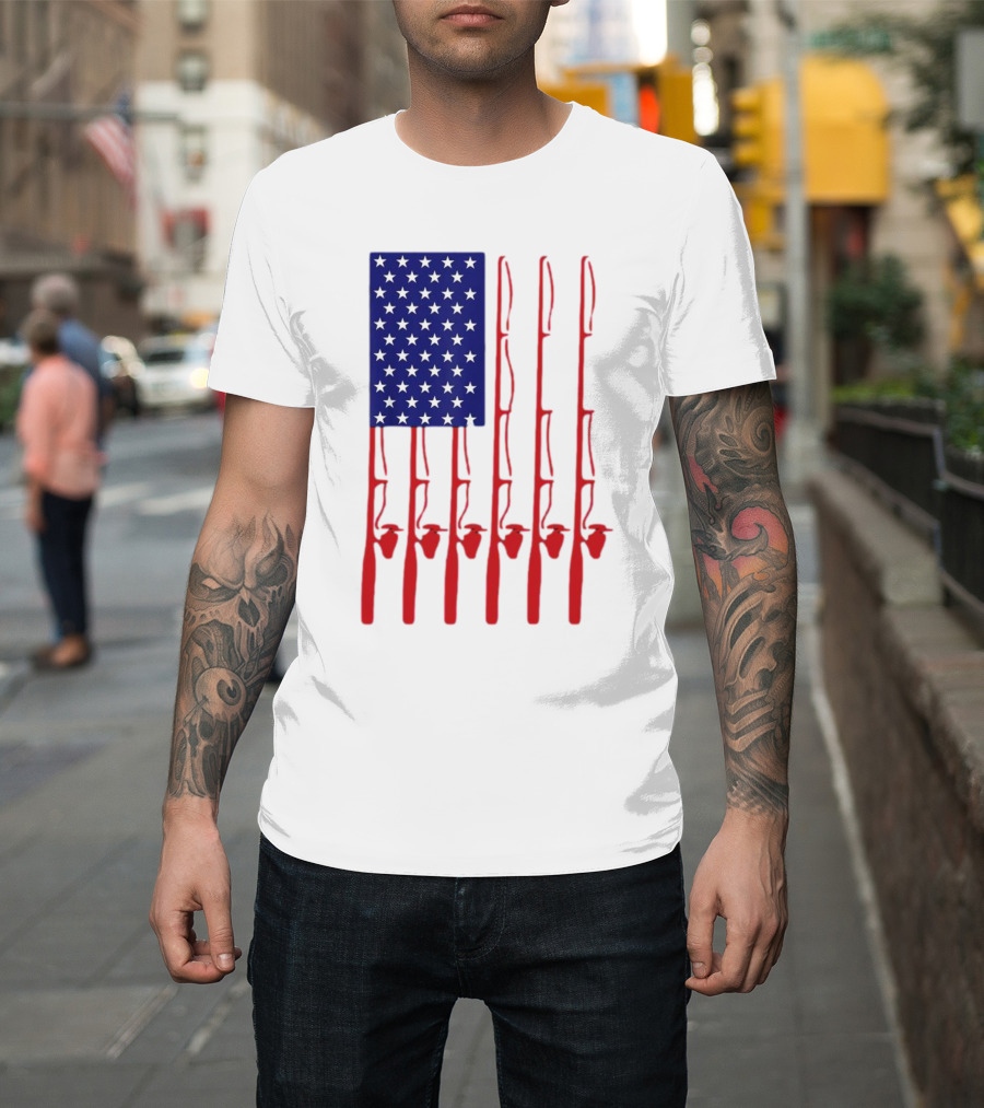 Fathers Day Fishing American Flag T-Shirt