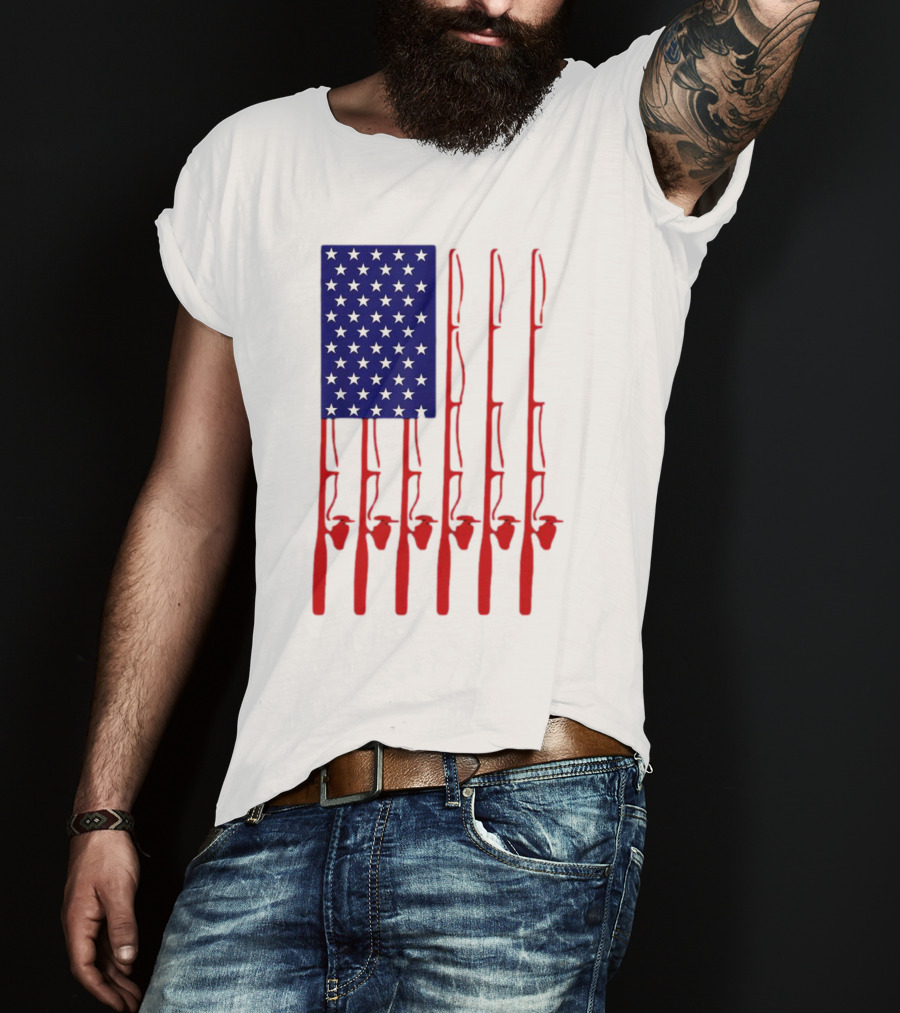 Fathers Day Fishing American Flag T-Shirt