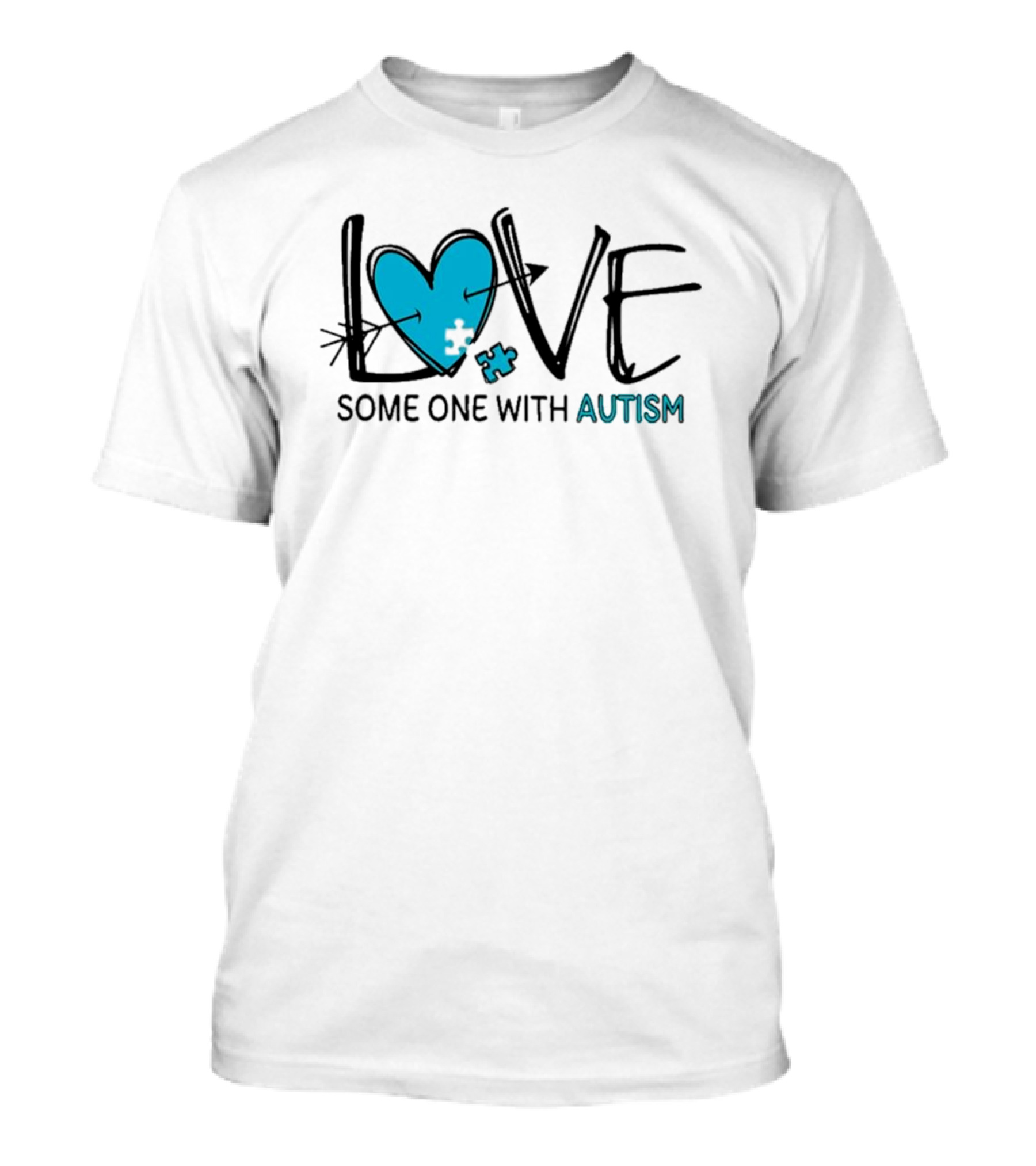 LOVE Some One With AUTISM Blue Puzzle Heart T-Shirt
