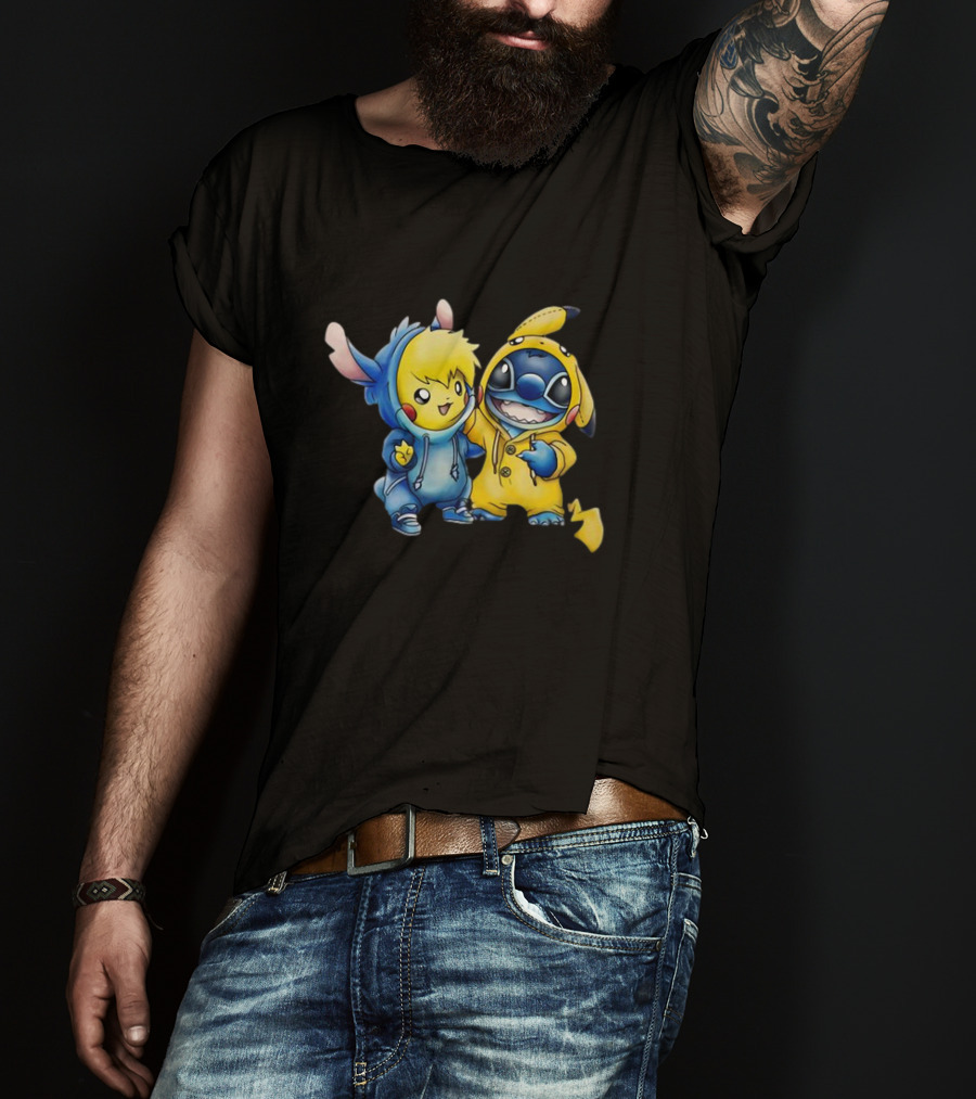 Disney Lilo Stitch Pikachu Pokemon Crossover Character T-Shirt
