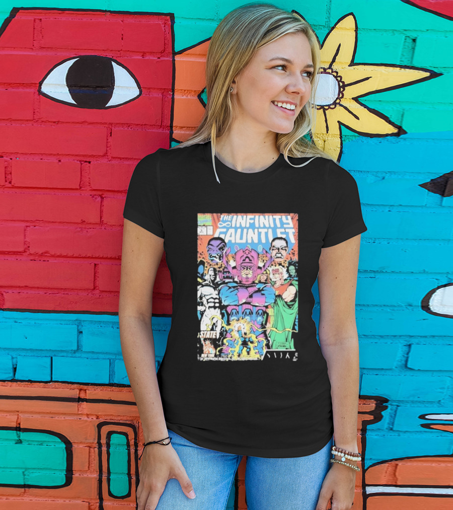 The Infinity Gauntlet Marvel Comics Cover Featuring Iconic Characters Galactus And Artistry T-Shirt
