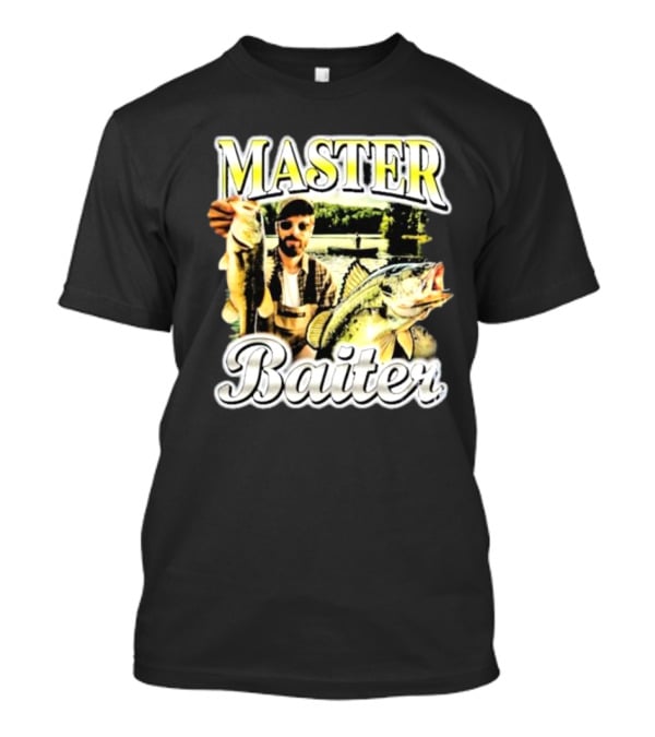 MASTER BAITER Fisherman Holding Fish In Lake Scene T-Shirt