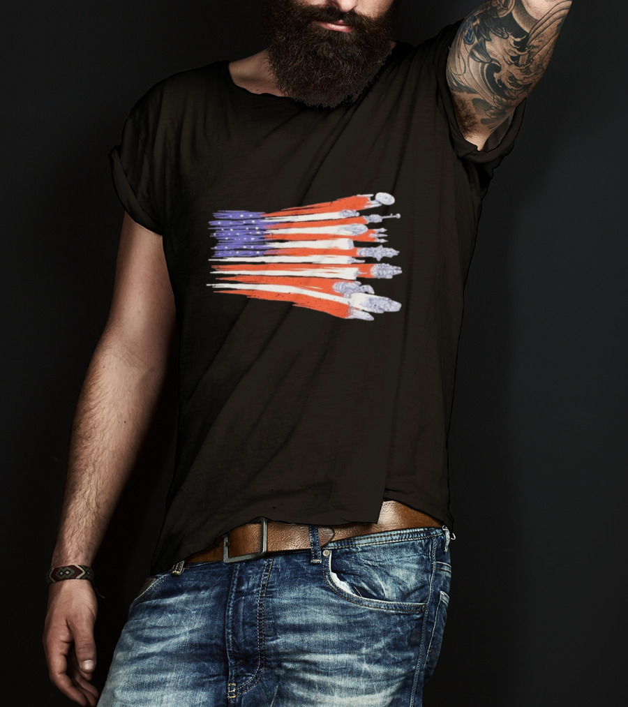 Sci-fi Spaceships Forming American Flag With Rebel T-Shirt