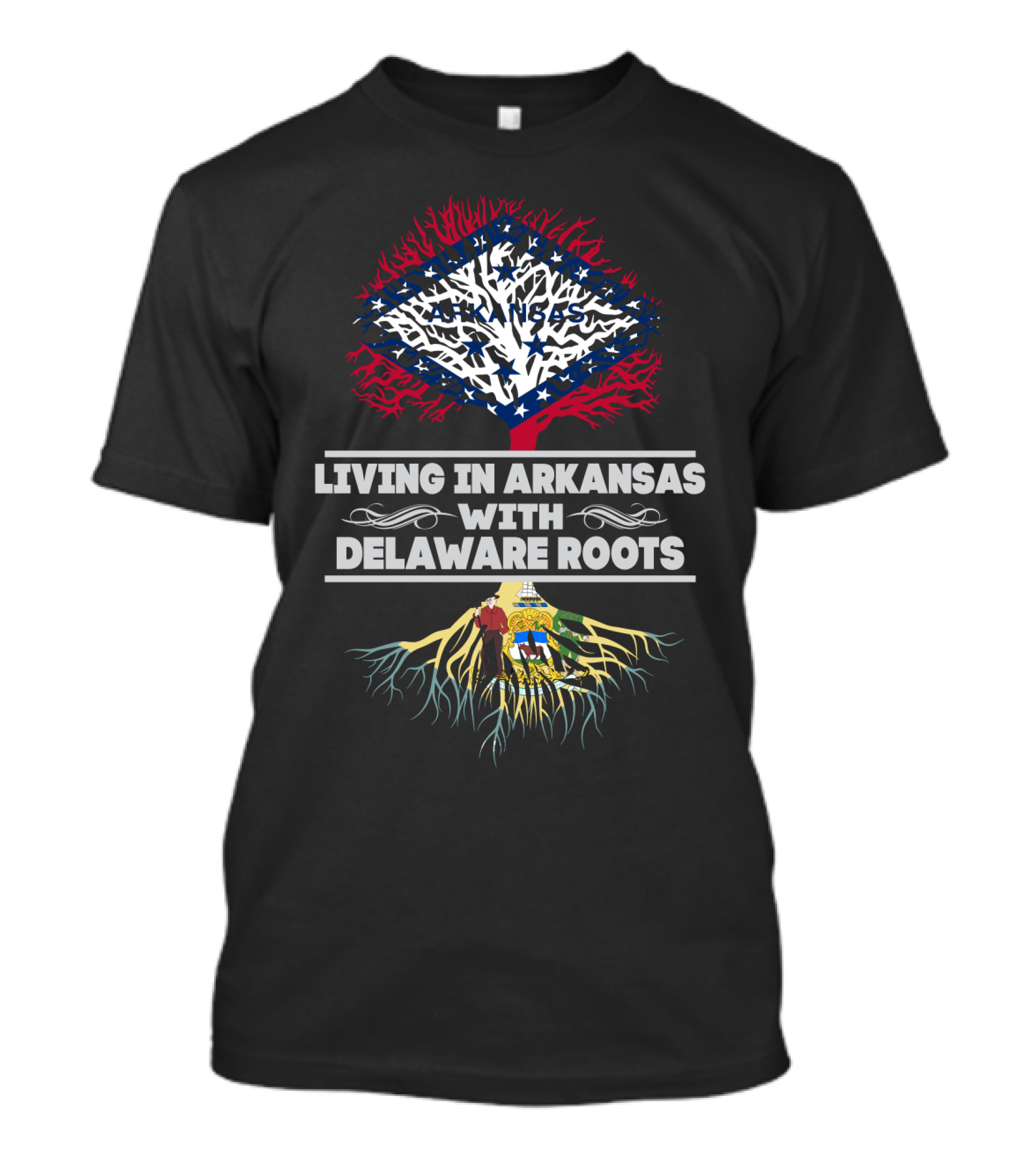 Arkansas Living With Delaware Heritage Featuring State Flag And Coat Of Arms T-Shirt