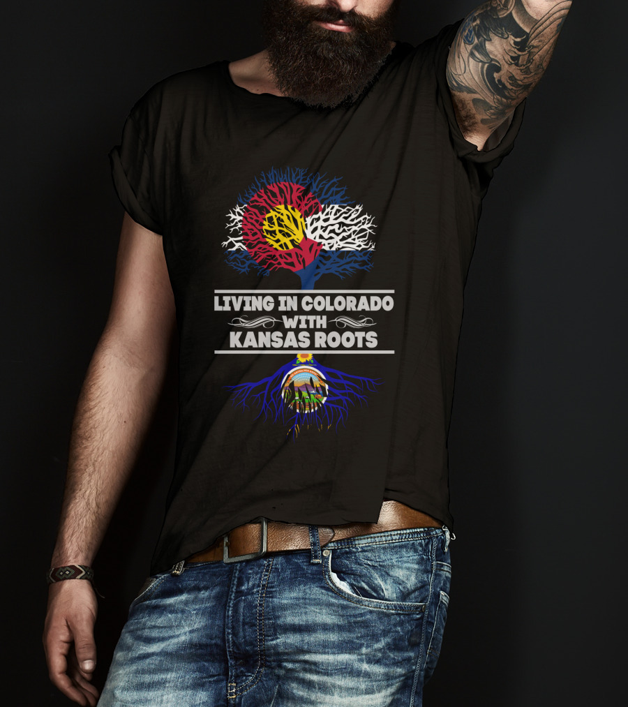 Colorado Flag Tree With Kansas Seal Roots - Living In Colorado With Kansas Roots T-Shirt