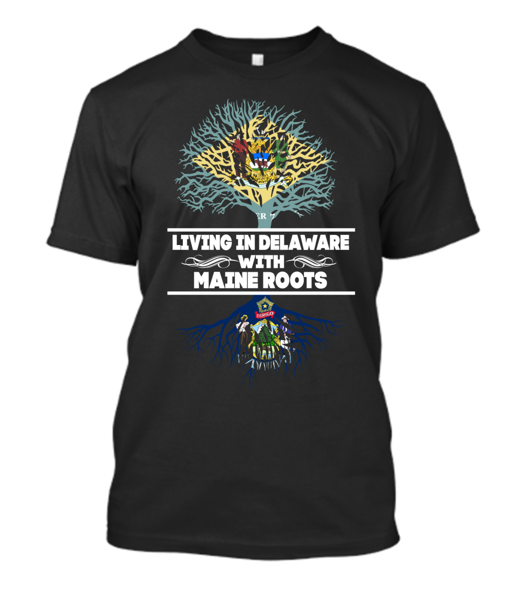 Delaware Life Maine Heritage Tree With State Coat Of Arms Roots T-Shirt
