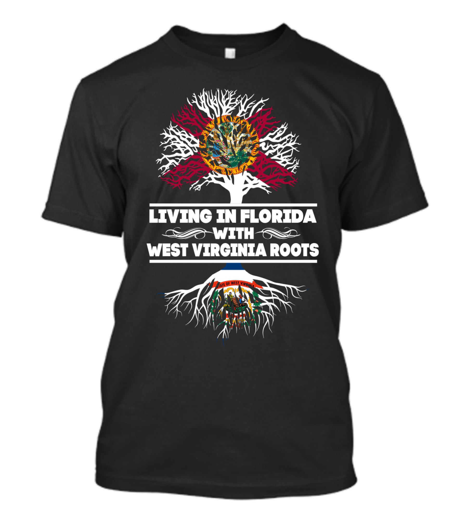 Living In Florida With West Virginia Roots State Seals Tree T-Shirt