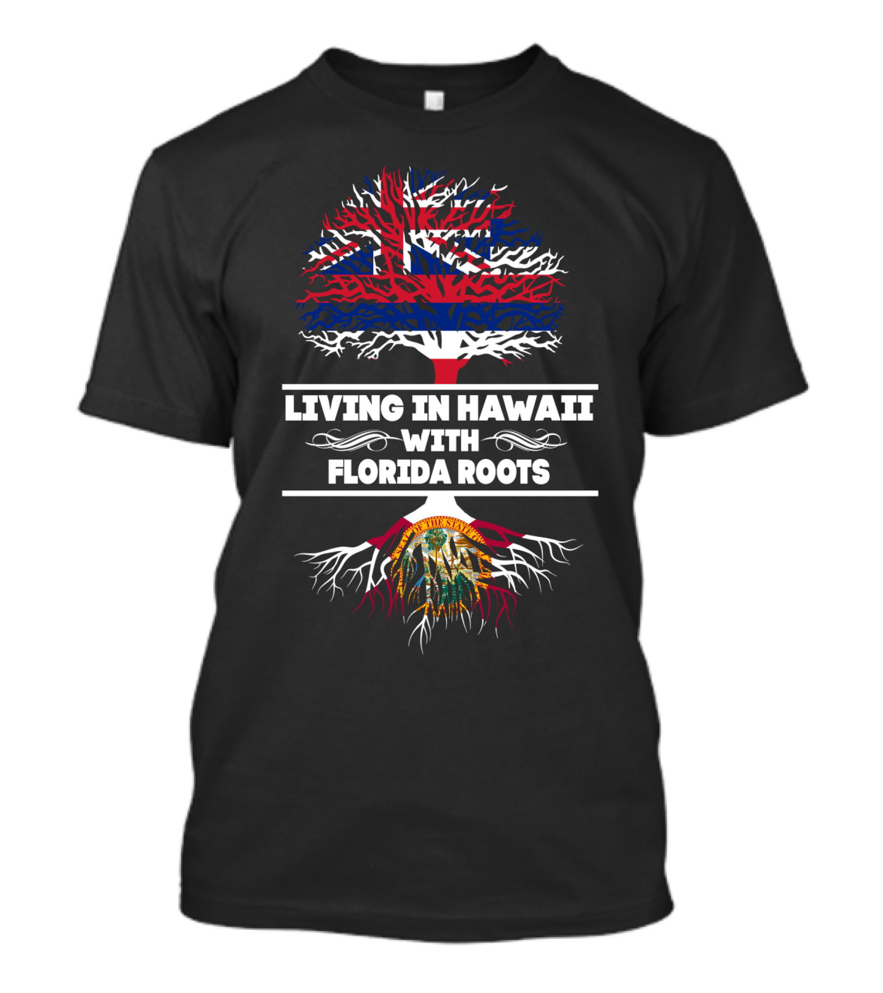 Hawaiian Lifestyle Meets Florida Heritage Tree Design With State Symbols T-Shirt