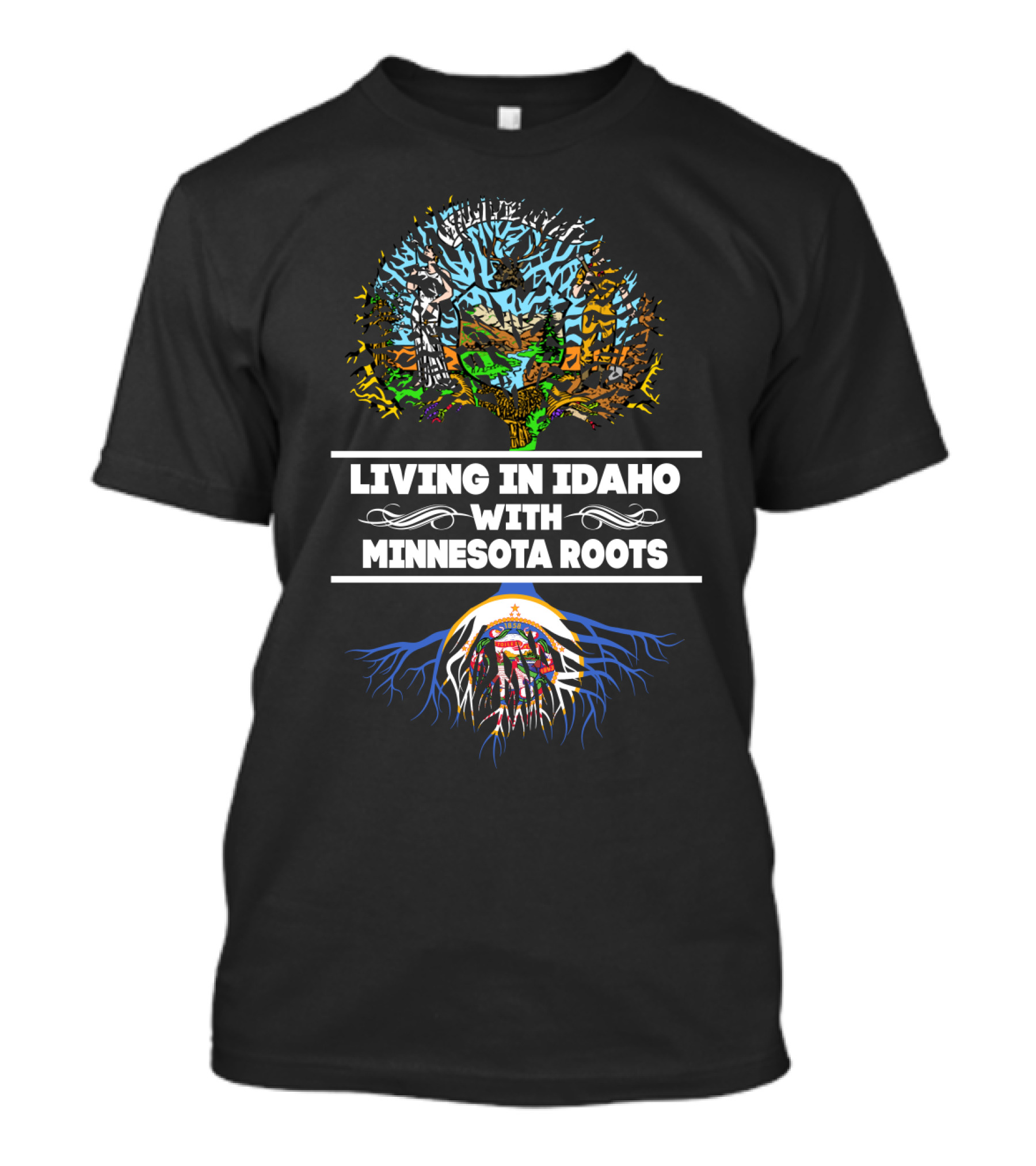 Idaho Living With Minnesota Heritage Roots Tree T-Shirt