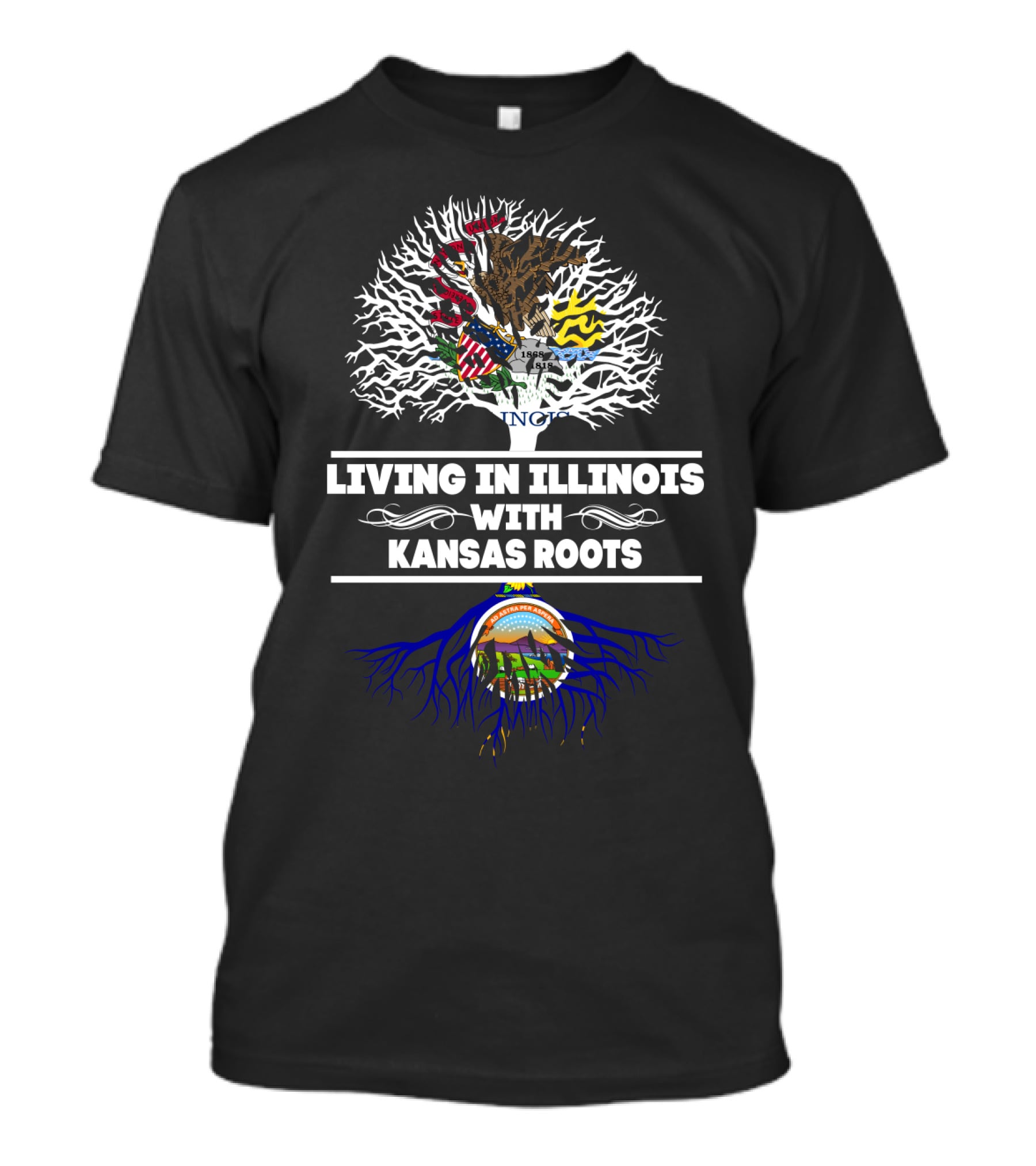 Illinois And Kansas Heritage Tree Design With State Symbols T-Shirt