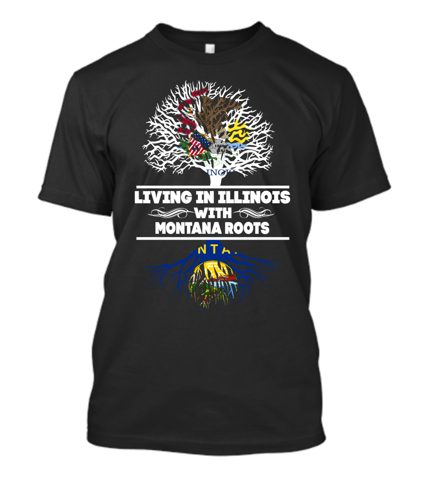 Illinois With Montana Heritage Tree Graphic Featuring State Flags And Symbolism T-Shirt
