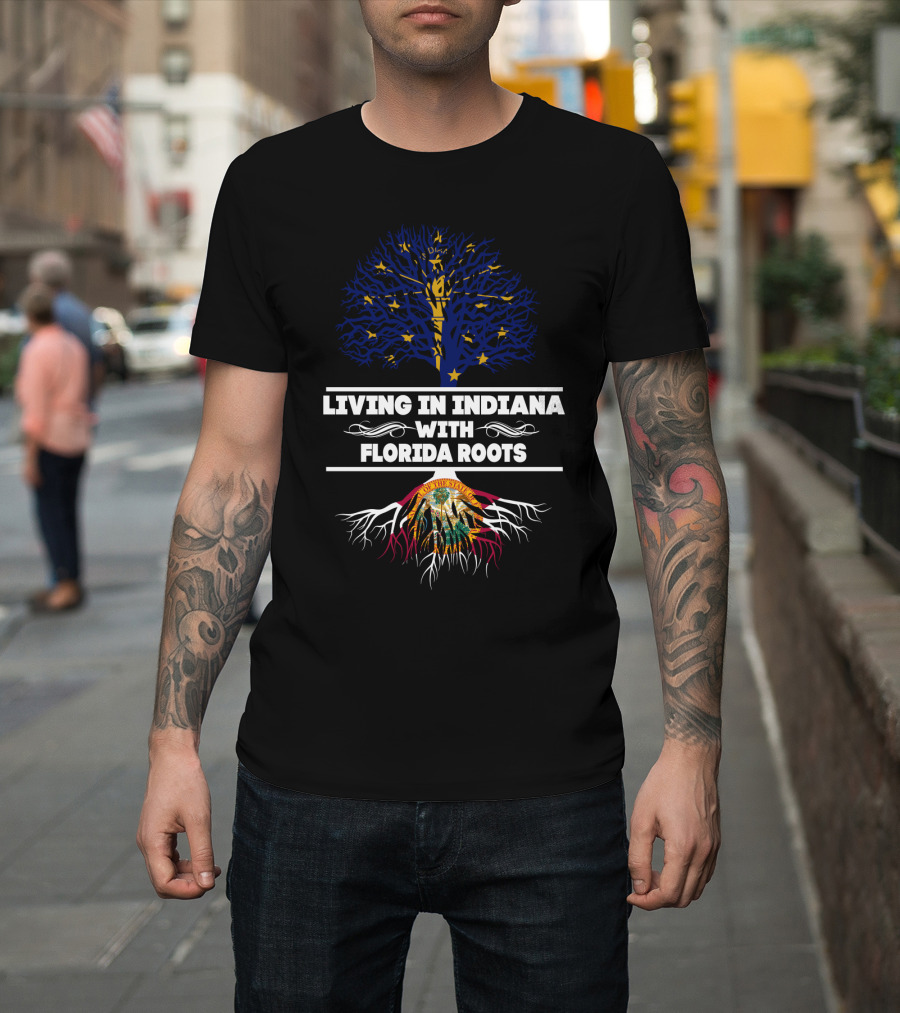 Indiana State Pride Meets Florida Heritage Tree Roots Fusion T-Shirt