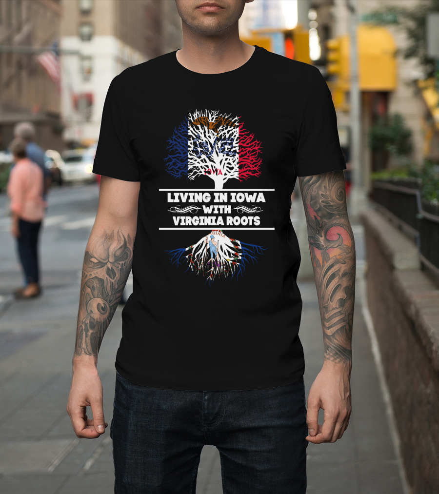 Iowa and Virginia Flag Tree Roots T-Shirt