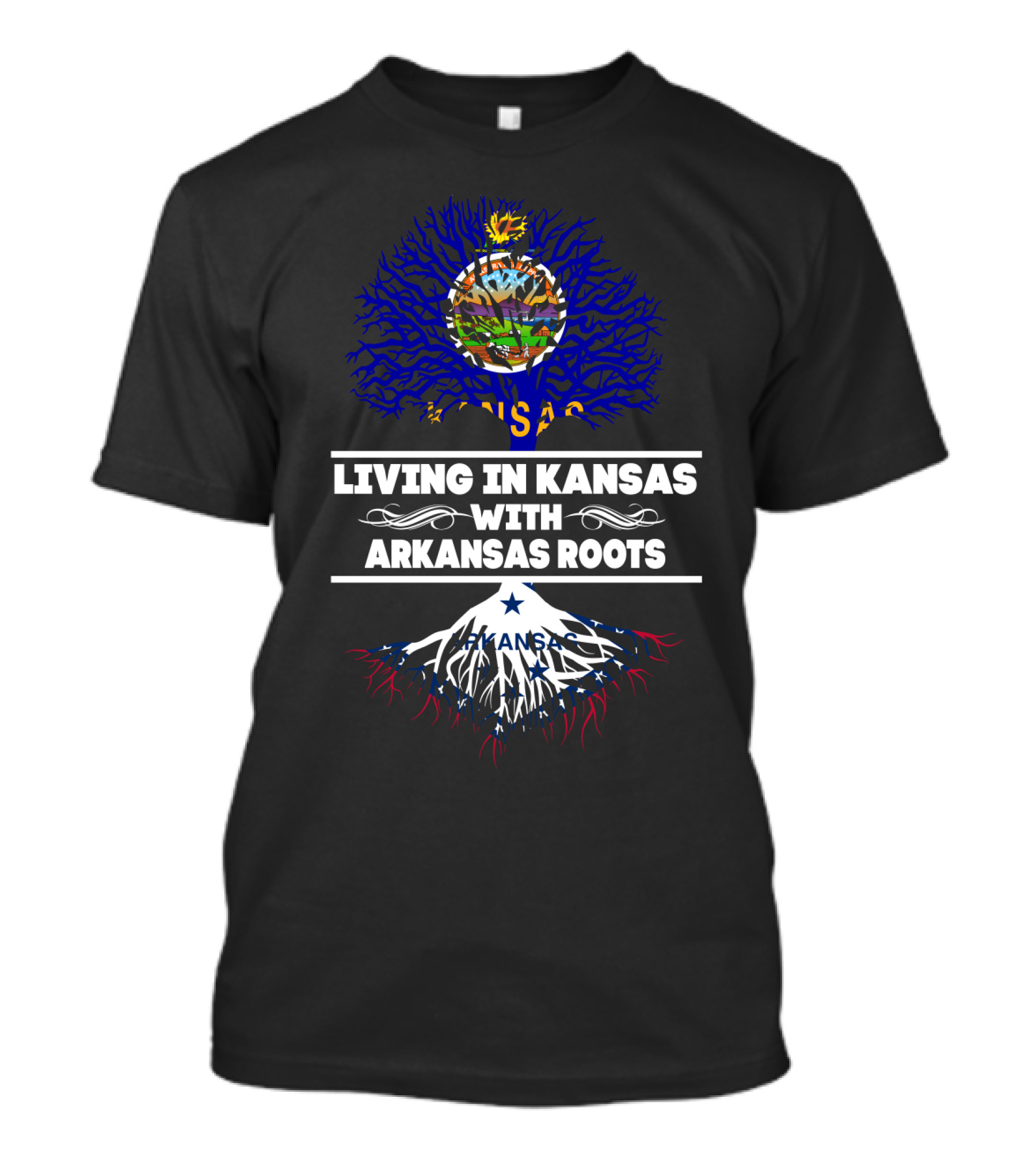 Kansas State Love With Arkansas Heritage Connection - Blue Tree And Roots T-Shirt