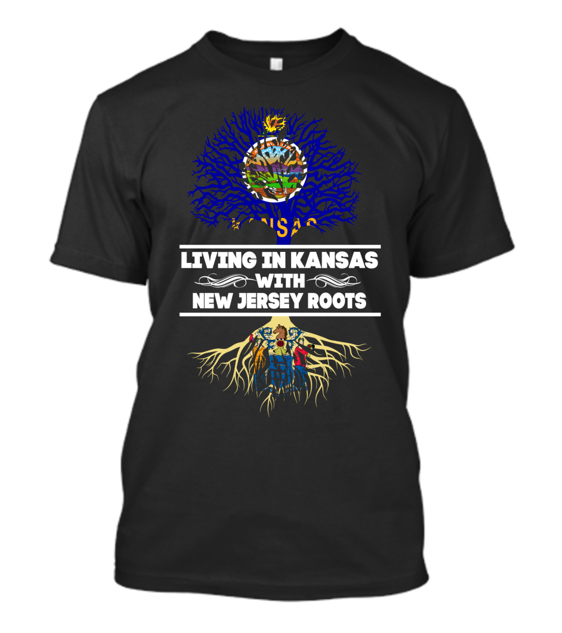 Living In Kansas Embracing New Jersey Roots With State Symbols Tree T-Shirt