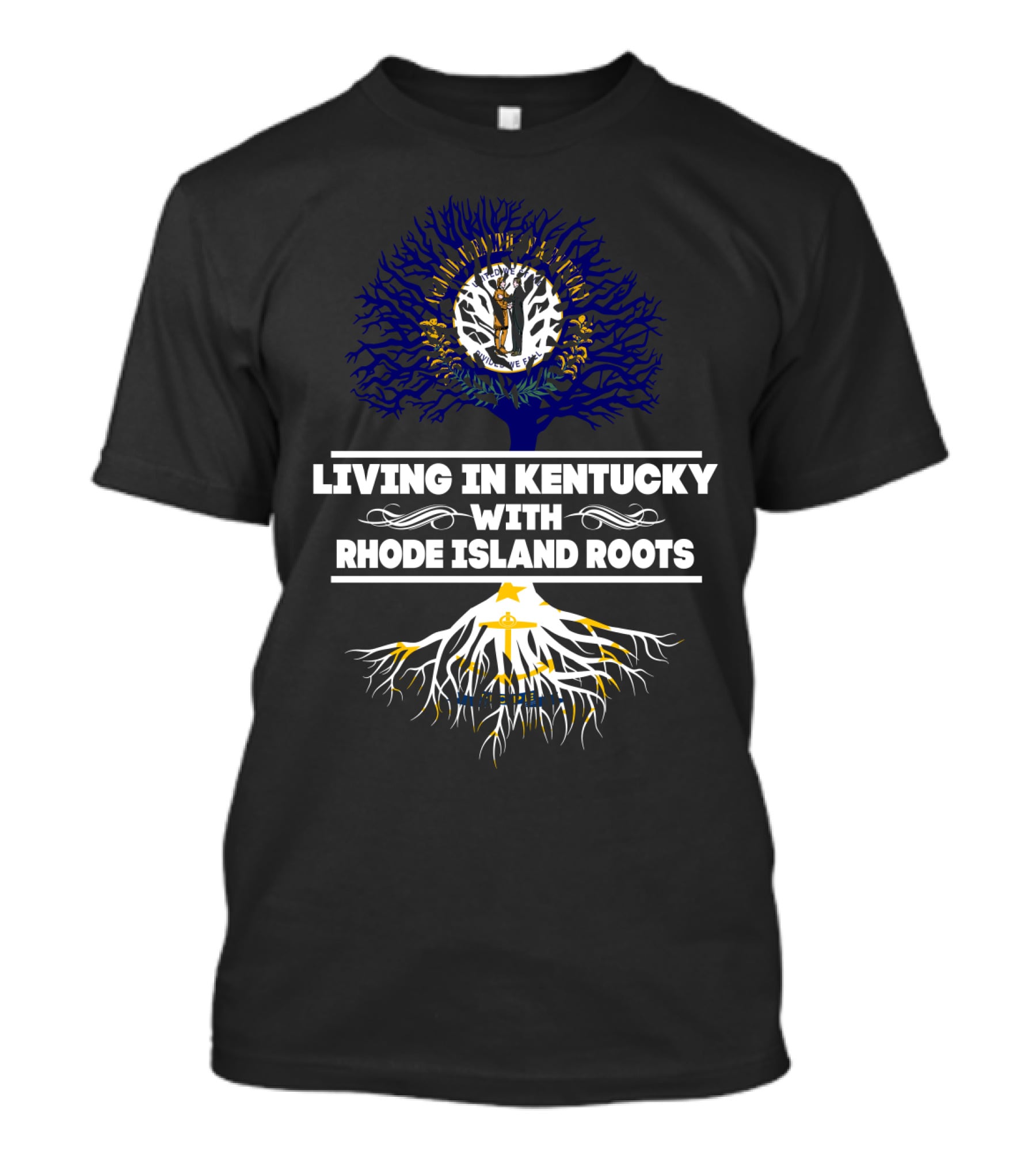 Kentucky Life Rhode Island Heritage Tree Roots With State Flag Colors T-Shirt