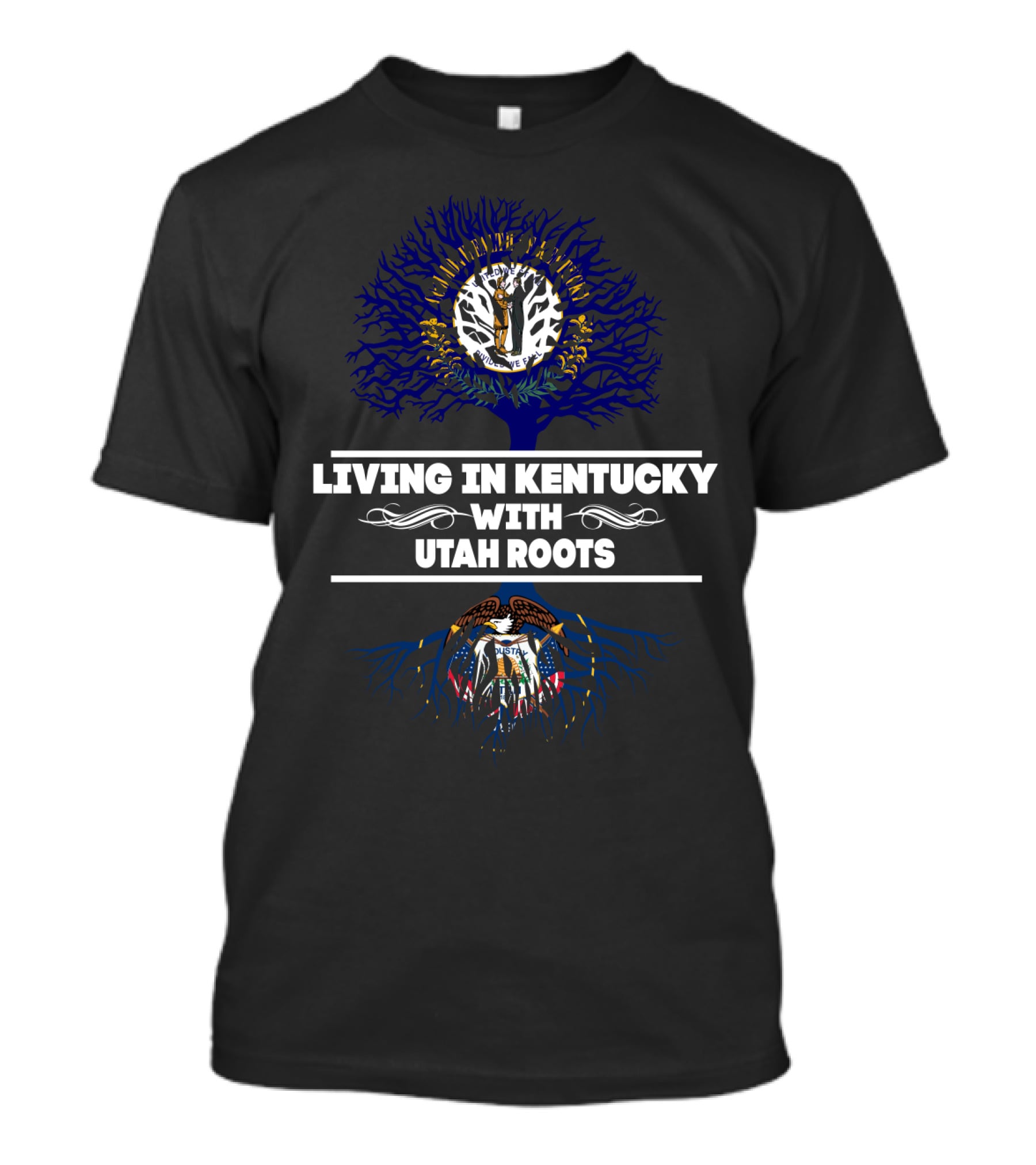 Living In Kentucky Proudly Showing Utah Heritage With Tree And State Symbols T-Shirt