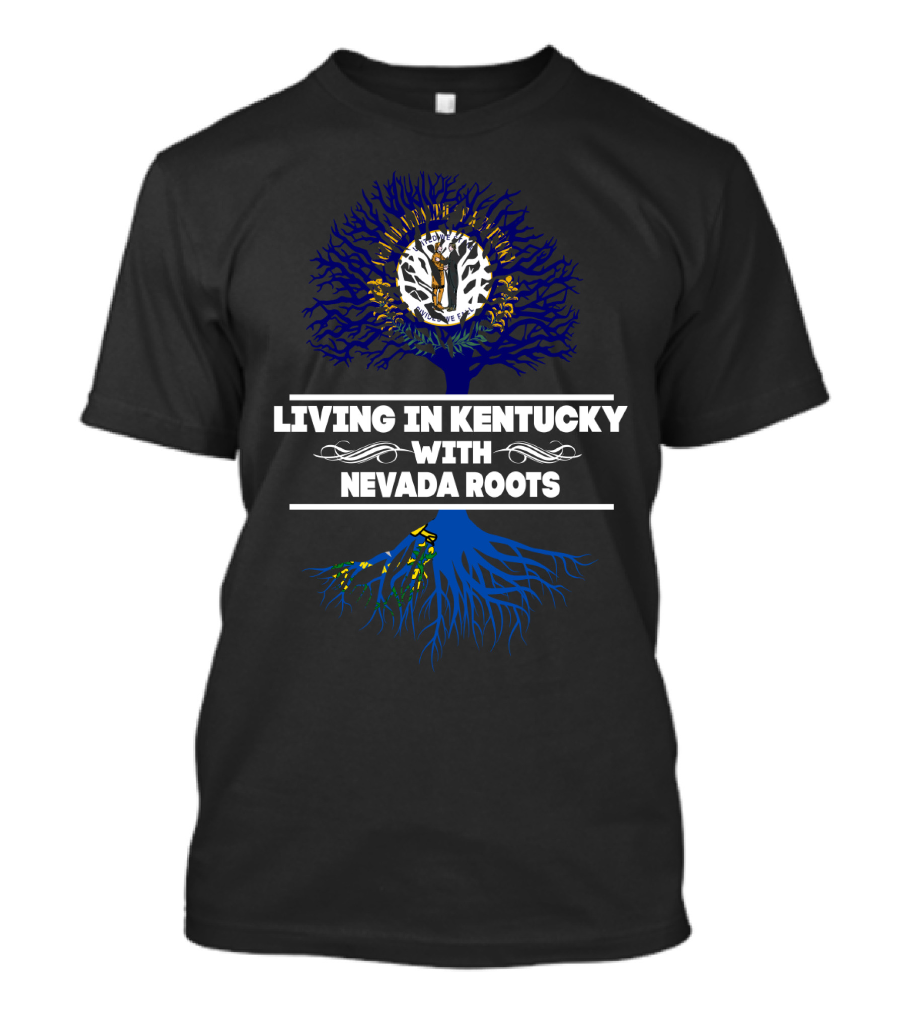 Living In Kentucky With Nevada Roots Tree Emblem T-Shirt