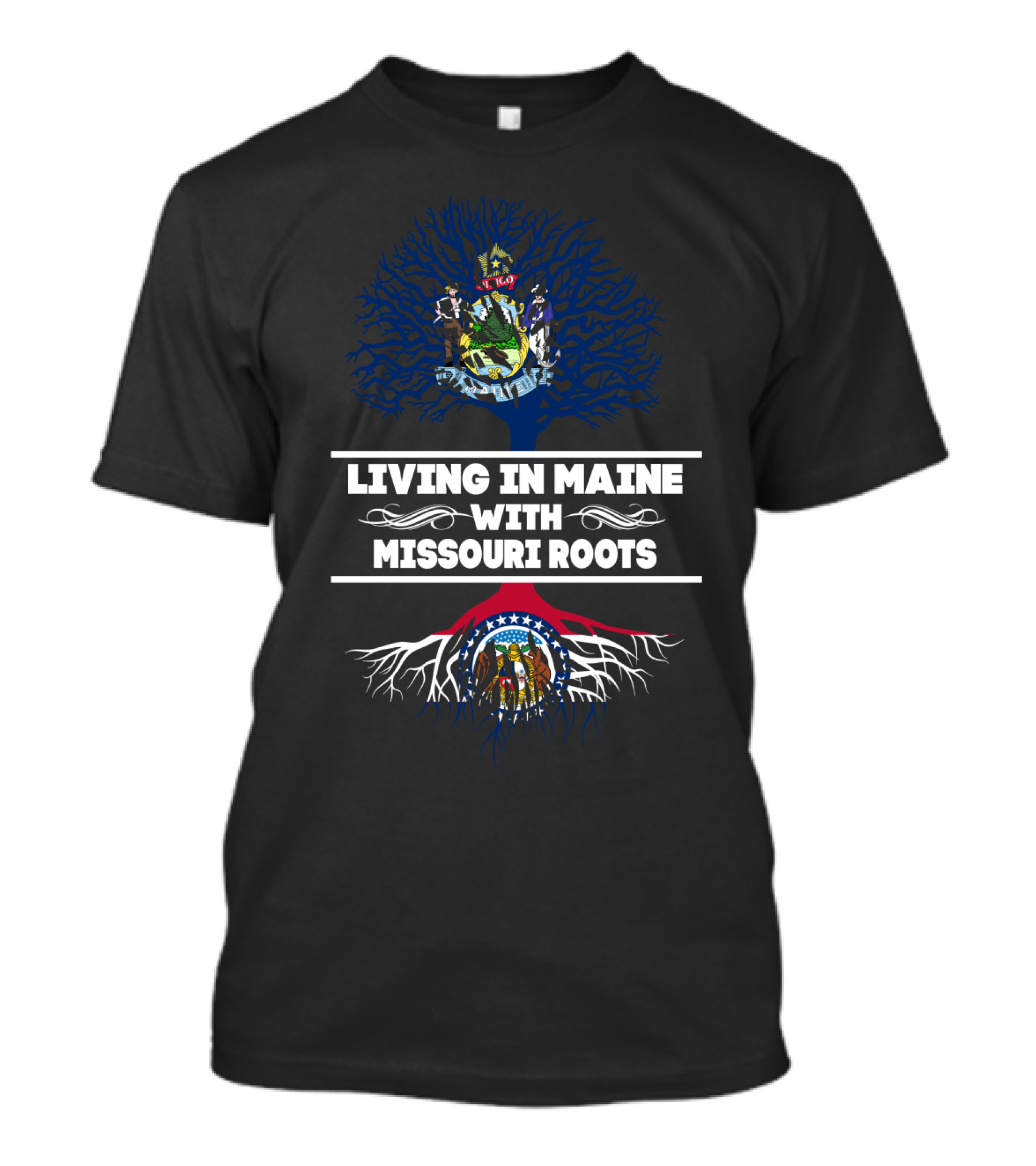 Maine Residency With Heritage Symbolized By Missouri State Emblem Iconography T-Shirt