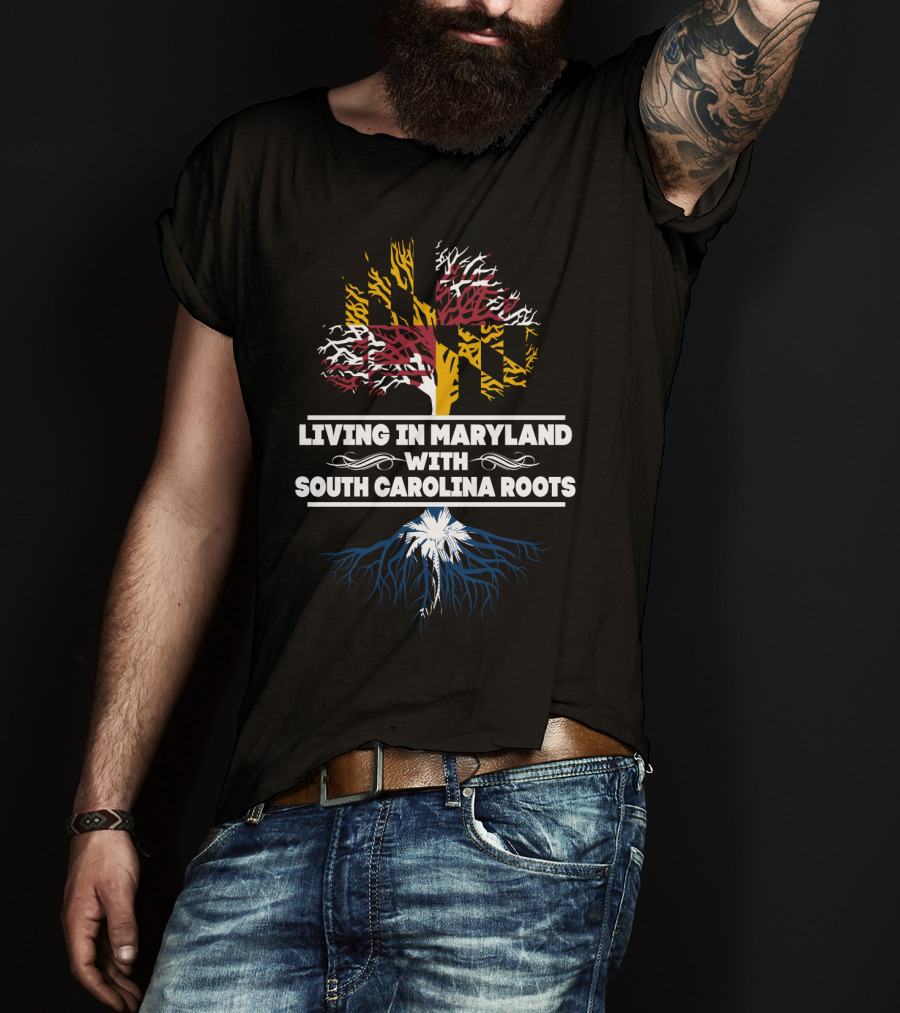 Maryland Flag Tree With South Carolina Palmetto Roots T-Shirt