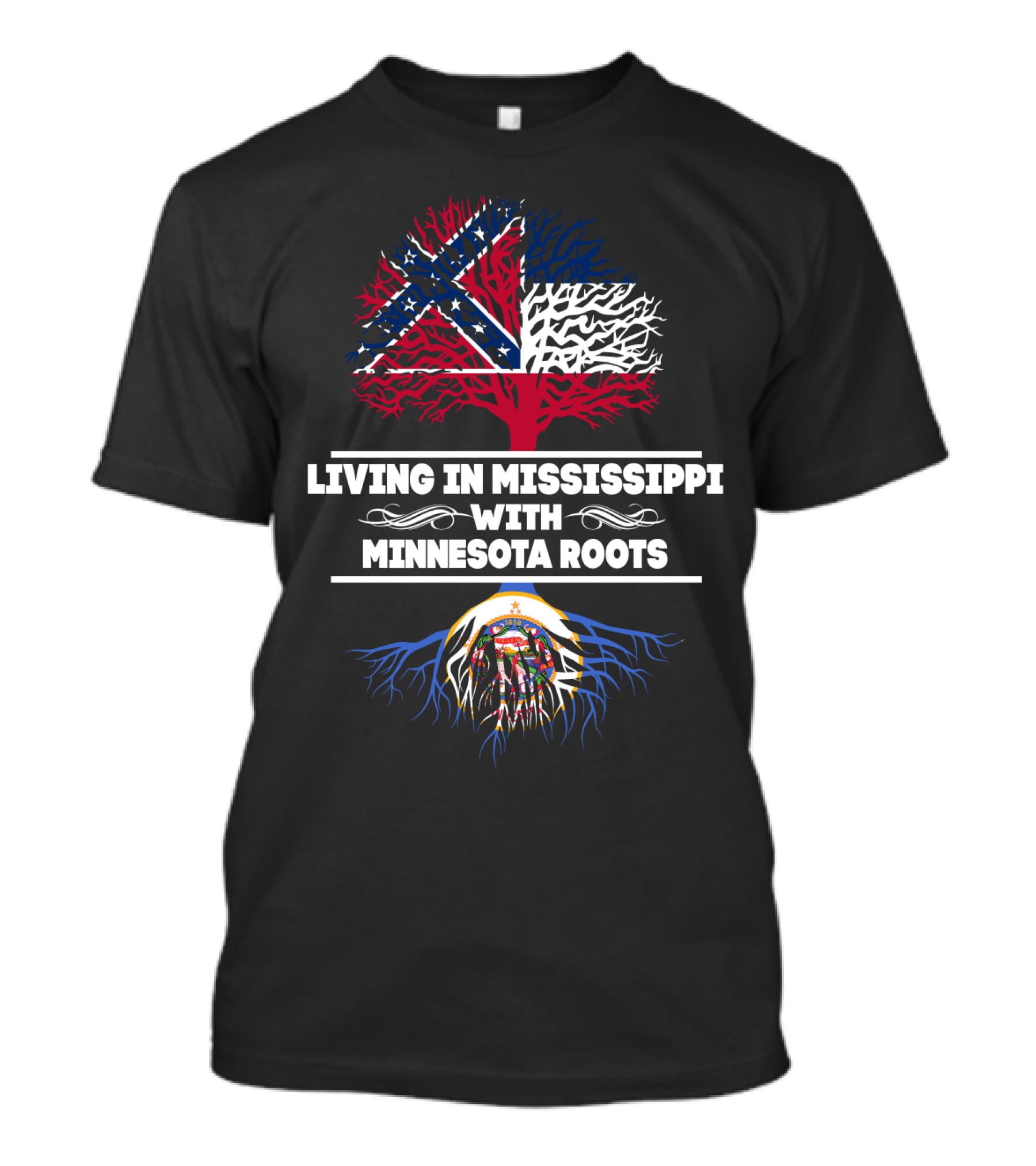 Living In Mississippi Embracing Minnesota Roots With State Flag Symbolism T-Shirt