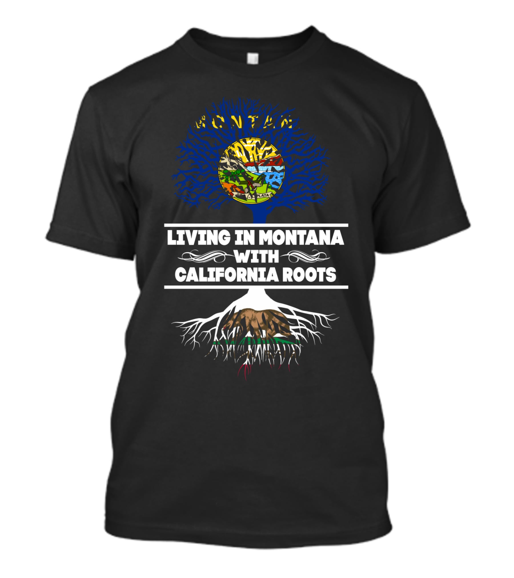 Montana Living California Roots Symbolic Tree With State Flag And Bear T-Shirt