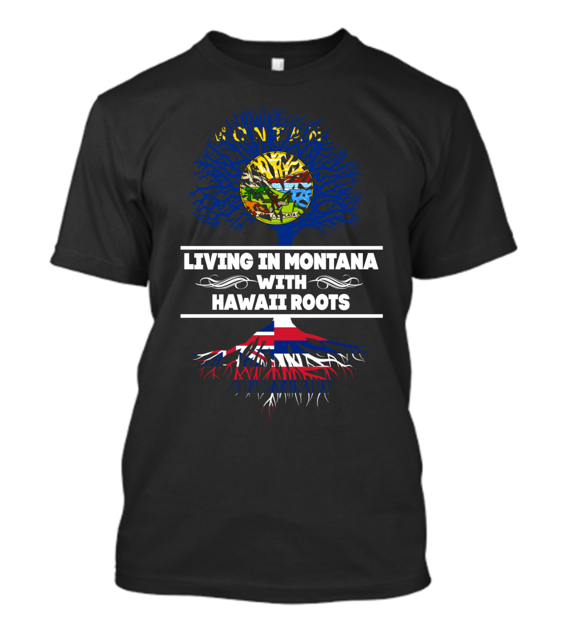Montana Living Hawaii Roots Tree With Flag And Map T-Shirt